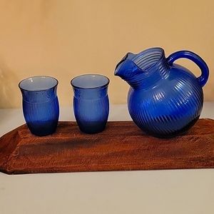 Vintage Hazel Atlas Ball Pitcher & 2 Galsses